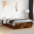 Cadre de lit avec lumières LED chêne fumé 160x200 cm