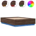 Cadre de lit avec lumières LED chêne marron 160x200 cm