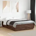 Cadre de lit avec lumières LED chêne marron 160x200 cm