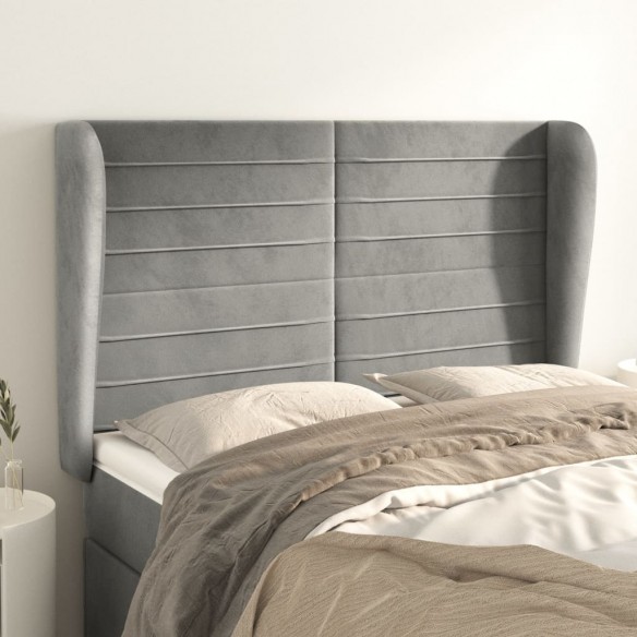 Tête de lit avec oreilles Gris clair 147x23x118/128 cm Velours