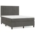 cadre de lit et matelas Gris foncé 140x200cm Velours