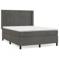 cadre de lit et matelas Gris foncé 140x200cm Velours