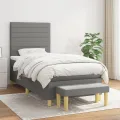 cadre de lit et matelas Gris foncé 90x190 cm Tissu