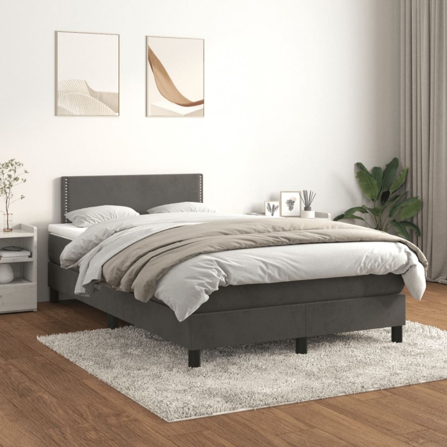 cadre de lit et matelas Gris foncé 120x200cm Velours