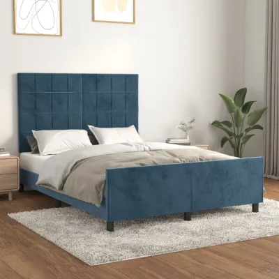 Cadre de lit avec tête de lit Bleu foncé 140x190 cm Velours