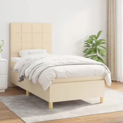 cadre de lit avec matelas Crème 80x200 cm Tissu