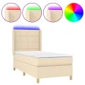 cadre de lit matelas et LED Crème 80x200cm Tissu