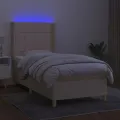 cadre de lit matelas et LED Crème 80x200cm Tissu