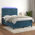 cadre de lit avec matelas LED Bleu foncé 140x190 cm