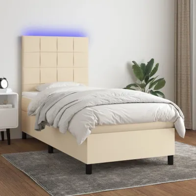 cadre de lit et matelas et LED Crème 80x200cm Tissu