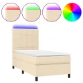 cadre de lit et matelas et LED Crème 80x200cm Tissu