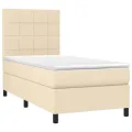 cadre de lit et matelas et LED Crème 80x200cm Tissu