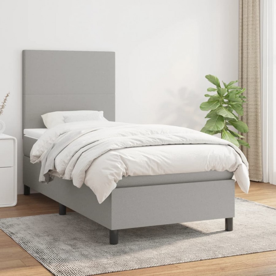 cadre de lit avec matelas Gris clair 90x200 cm Tissu