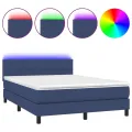 cadre de lit avec matelas LED Bleu 140x200 cm Tissu