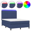 cadre de lit et matelas et LED Bleu 140x200 cm Tissu