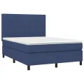cadre de lit et matelas et LED Bleu 140x200 cm Tissu