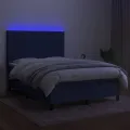 cadre de lit et matelas et LED Bleu 140x200 cm Tissu