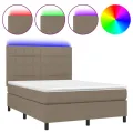 cadre de lit et matelas et LED Taupe 140x200cm Tissu