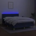 cadre de lit avec matelas LED Bleu 140x190 cm Tissu