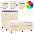 cadre de lit et matelas et LED Crème 140x190cm Tissu