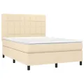 cadre de lit et matelas et LED Crème 140x190cm Tissu