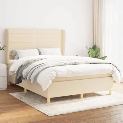 cadre de lit avec matelas Crème 140x190 cm Tissu