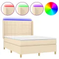 cadre de lit matelas et LED Crème 140x190 cm Tissu