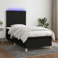 cadre de lit et matelas et LED Noir 90x190 cm Tissu