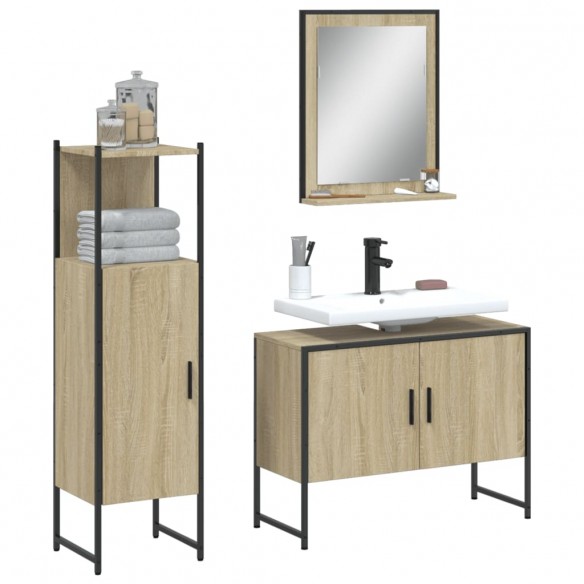 Ensemble d'armoires de salle de bain 3 pcs chêne sonoma