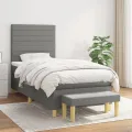 cadre de lit avec matelas Gris foncé 90x200 cm Tissu
