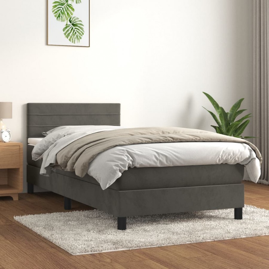 cadre de lit et matelas Gris foncé 90x190 cm Velours