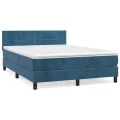 cadre de lit et matelas Bleu foncé 140x190cm Velours