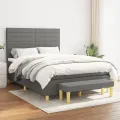 cadre de lit avec matelas Gris foncé 140x200cm Tissu