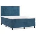 cadre de lit et matelas Bleu foncé 140x190cm Velours