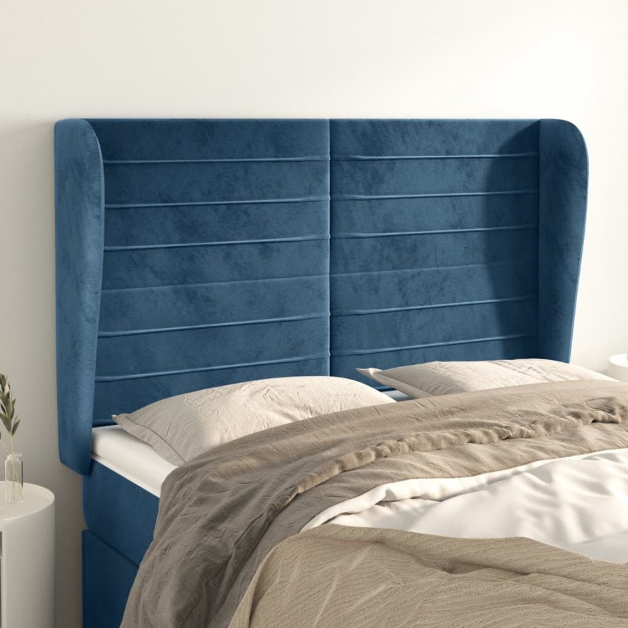 Tête de lit avec oreilles Bleu foncé 147x23x118/128 cm Velours