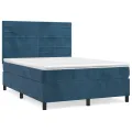 cadre de lit et matelas Bleu foncé 140x200cm Velours