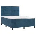 cadre de lit et matelas Bleu foncé 140x200cm Velours