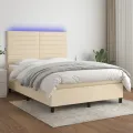 cadre de lit et matelas et LED Crème 140x200cm Tissu