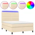 cadre de lit et matelas et LED Crème 140x200cm Tissu