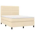 cadre de lit et matelas et LED Crème 140x200cm Tissu