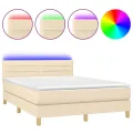 cadre de lit avec matelas LED Crème 140x200 cm Tissu