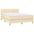 cadre de lit avec matelas LED Crème 140x200 cm Tissu