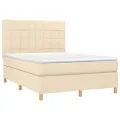 cadre de lit avec matelas Crème 140x200 cm Tissu