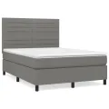 cadre de lit avec matelas Gris foncé 140x200cm Tissu