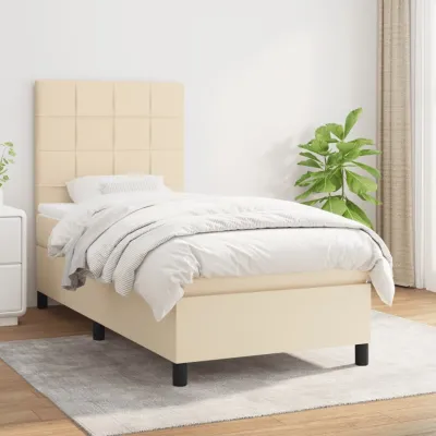cadre de lit avec matelas Crème 80x200 cm Tissu