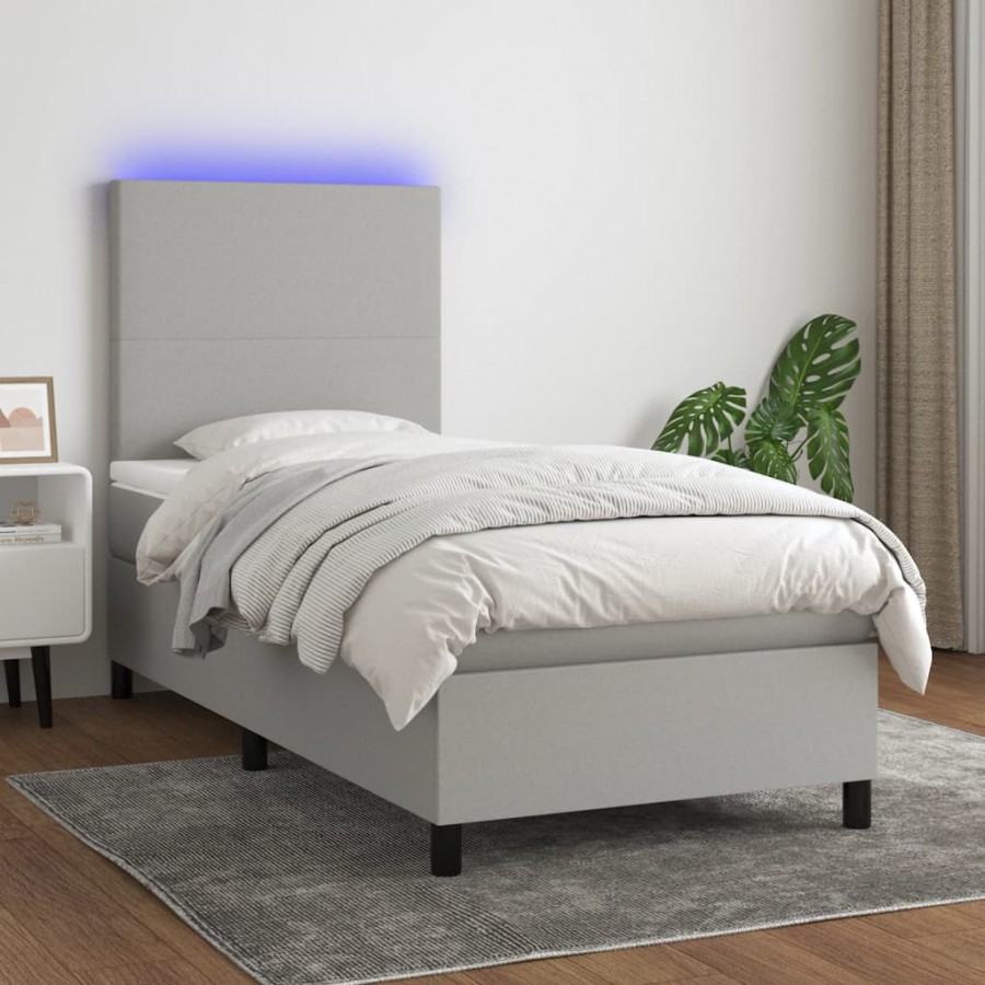 cadre de lit avec matelas et LED Gris clair 90x200cm