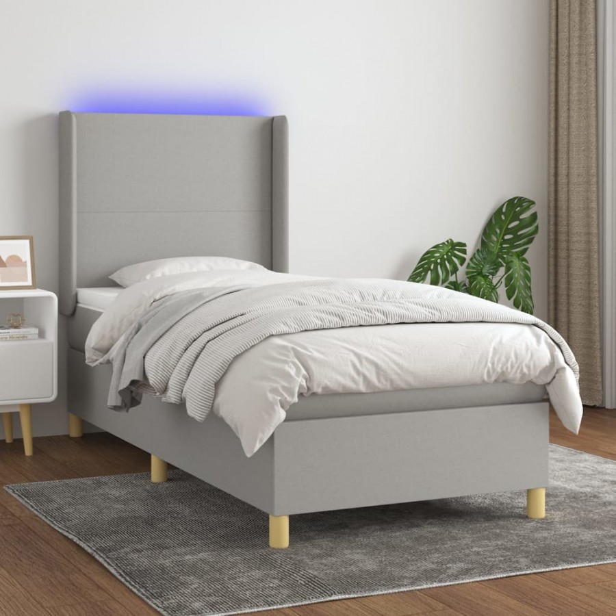 cadre de lit matelas LED Gris clair 90x200cm Tissu