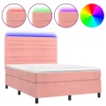 cadre de lit avec matelas LED Rose 140x190cm Velours