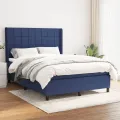 cadre de lit avec matelas Bleu 140x200 cm Tissu