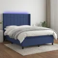 cadre de lit matelas et LED Bleu 140x200 cm Tissu